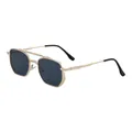 Gouden zonnebril met dubbele brug, grijze glazen en geometrisch metalen frame - C4 Stijl / Glanzend Goud Frame Grijze Lens