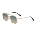 Square gold metal sunglasses with blue to orange gradient lenses and double bridge design - Shiny Gold Frame Green Yellow Gradient Lens