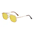 Modern square gold metal sunglasses featuring yellow hexagonal lenses and a double bridge - Shiny Gold Frame Night Vision Yellow Lens