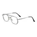 Vintage polygonal silver metal frame sunglasses with a stylish double bridge design - Shiny Gold Frame Clear Lens Blue Coating