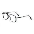 Matte black square metal glasses frame with a trendy double bridge design - Matte Black Frame Clear Lens Blue Coating