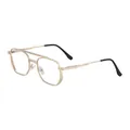 Men's square metal sunglasses with gold polygonal frame and retro double bridge - Matte Silver Frame Clear Lens Blue Coating