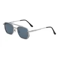 Square silver metal sunglasses with blue-gray lenses and double bridge design - Matte Silver Frame Light Mercury Lens