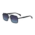 Fashion square frame aviator sunglasses with matte black double bridge and gradient lenses - Black Frame Grey Blue