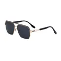 2025 Retro-Viereck-Sonnenbrille mit goldener Metallfassung, Doppelsteg und grauen Gläsern - Goldener Rahmen mit schwarzen Akzenten und grauer Linse