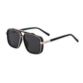 Moderne quadratische Sonnenbrille in Schwarz und Gold mit grauen Gläsern für Herren - Glänzend Schwarz Gold Rahmen Graue Gläser (C1)