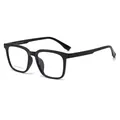 Classic black square full-rim glasses frame with detailed side view at 45 degrees - Glossy Black