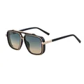 Vintage Quadrat-Sonnenbrille mit schwarzem Rahmen, Goldakzenten und Verlaufsgläsern - Glänzend Schwarz Gold Rahmen Grün Gelb Verlauf (C3)