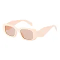 Fashionable cream beige rectangular sunglasses with wide temples and light brown lenses - Beige