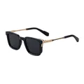 Square polarized sunglasses with matte black frame and golden engraved metal temples - C1 Polarized Shiny Black Gold Gray