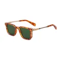 Square tortoise shell sunglasses with green lenses and engraved gold metal temples - C6 Tortoise Gold / G15 Green Lens