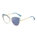 Cat-eye metalen brilmontuur in goud en hemelsblauw met fotochrome glazen design - Trans Blauw Wordt Blauw