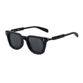 Classic square frame polarized sunglasses for men with decorative gold metal accents - Matte Black Frame Grey Lens (C4)
