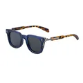 Polarized square sunglasses in translucent dark blue frame with tortoiseshell temples - C6 Polarized Sandblasted Deep Blue Floral Pattern With Tea-colored Accents Silver-gray.