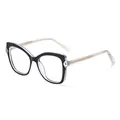 Cat-eye glasses with black frame and transparent gold-core metal temples shown at angle - Black (C1)