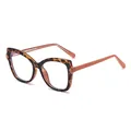 Fashion cat-eye optical glasses with leopard print frames and light brown temples - Tortoise (C2)