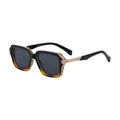 Square polarized sunglasses in black and amber frame with ribbed gold metal detail - Black Brown Tortoise Gold Grey Style (C5)