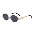 Gafas de sol ovaladas modernas con montura dorada en relieve y lentes oscuras - Montura Dorada Lentes Grises