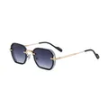 Modern square punk sunglasses with gold metal temples and purple gradient lenses - C2 Gold Gradient Gray