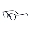 Classic black cat-eye TR90 optical frame with metallic accents and stylish round lenses - Bright Black