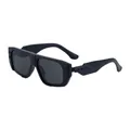 Modern square black sunglasses with thick frames and stylish metal rivets on white background - C2 Matte Black Gray