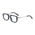 Lunettes de soleil carrées pour hommes avec monture double pont noire et bleue - C3 Noir Brillant Argent Anti-lumière Bleue