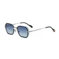 Punk style square sunglasses with blue gradient lenses and silver brushed metal temples - C5 Silver Frame Blue