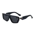 Stylish square frame black sunglasses with gold rivets and wavy textured temples - C1 Black Gold Full Gray