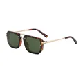 Vintage tortoiseshell square sunglasses with dark green lenses and golden double bridge - C5 Tortoise Gold Green G15 Lens