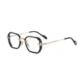 Square small frame sunglasses with black hexagonal rims and golden metal temples - C7 Gold Black Blue Coating