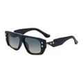 Fashion square sunglasses with black frame, gradient lenses and gold rivet accents - C3 Bright Black Gold/Green Yellow