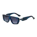 Square fashion sunglasses in blue marble pattern with grey gradient lenses and silver studs - C4 Blue Striped Silver Gradual Gray