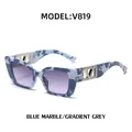 Blue marble cat eye sunglasses with rhinestone details and gradient grey lenses V819 - C7 Blue Bean Flower