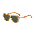 Retro square sunglasses with tortoiseshell frame, green lenses, and gold metal accents - Brown Tortoise Gold Green Style (C6)