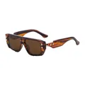 Fashionable square amber tortoise shell sunglasses with brown lenses and gold rivets - C6 Striped Tea Gold Full Tea