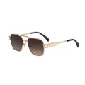 Retro square frame sunglasses in gold metal with brown gradient lenses and double bridge - Gold Frame Tea Gray (C3)