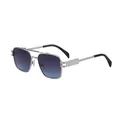 Lunettes de soleil rétro à double pont pour homme avec monture argent et verres dégradés - Monture Argentée Verres Gris Bleu (C6)