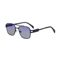 Lunettes de soleil rétro à double pont en métal noir et verres dégradés violets - Monture Noire Revêtement Gris Clair Bleu (C7)