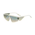 Futuristic gold metal cat-eye sunglasses with blue-yellow gradient lenses for men - C5 Matte Gold Frame Green Yellow Lens