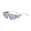 Silver futuristic polygon sunglasses with light blue lenses and metallic sharp frame - Shiny Silver Mirror