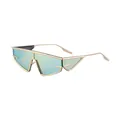 Futuristic geometric gold frame sunglasses with mint green mirror lenses for men - Shiny Gold Gold Mirror