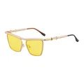 Fashion cat-eye sunglasses with gold metal frame, yellow lenses and tortoiseshell tips - Matte Gold Night Vision Yellow (C7)
