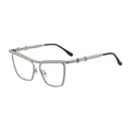Fashionable matte champagne gold cat-eye sunglasses with metal double bridge frame - Matte Silver Clear (C9)