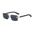 Gafas de sol cuadradas sin montura con puente dorado y patillas de madera oscura - Dorado Mate Gris