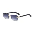 Mode randlose rechteckige Sonnenbrille mit violetten Verlaufgläsern und Holzmuster-Bügeln - Matt Gold Doppelgrau