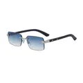 Gafas de sol rectangulares sin montura con lentes degradadas azules y patillas de madera - Plata Mate Azul