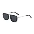 Polarized square sunglasses for men featuring a double bridge and metal temples with black frame - Shiny Black Silver Frame Gray Lens (C3)