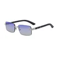 Randlose rechteckige Sonnenbrille mit violetten Verlaufsgläsern und Holzbügeln - Matt Silber Hellgrau Blau Beschichtung