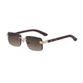 Braune randlose Sonnenbrille in quadratischer Form mit goldenen Details und Holzoptik - Matt Gold Braun Grau