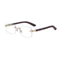 Gafas de sol cuadradas al aire con puente dorado y varillas de madera color marrón - Oro Mate Transparente Recubrimiento Azul